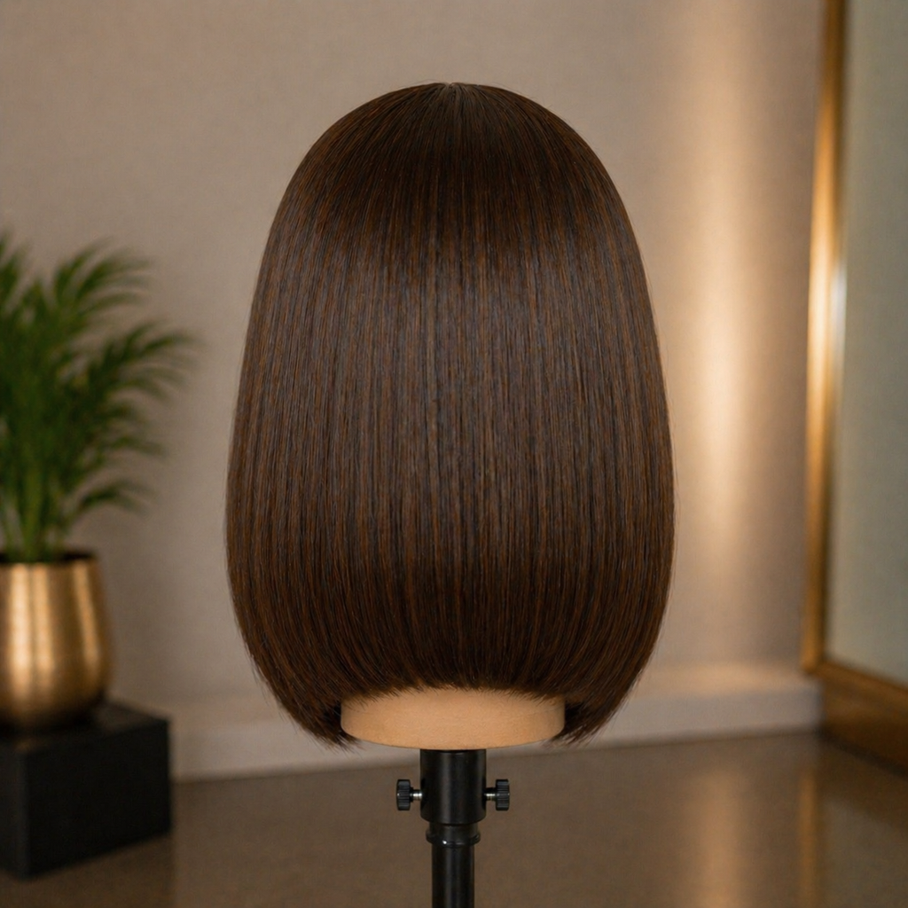 ZahBella Chocolate Silk Bob – Glueless Yaki Side Part Wig