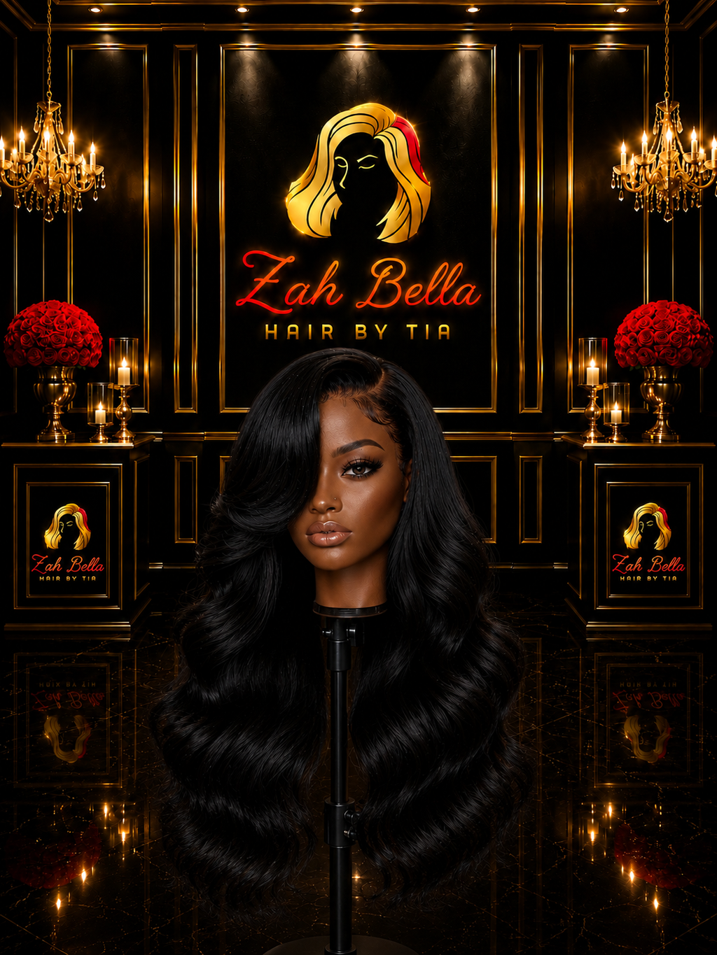 ZahBella Black Satin Loose Wave